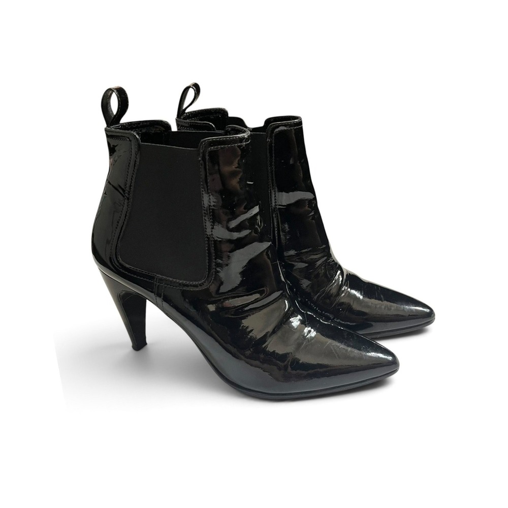 Robert Clergerie Patent Ankle Boots Women's 8.5 Black Pointed Toe Sleek Chic